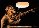 Cartoon of Peter Garrett screaming into a microphone but with no sound coming out.