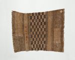 Apron made of plant fibre and hand-woven into fine netting that forms a stripe and chequered pattern.