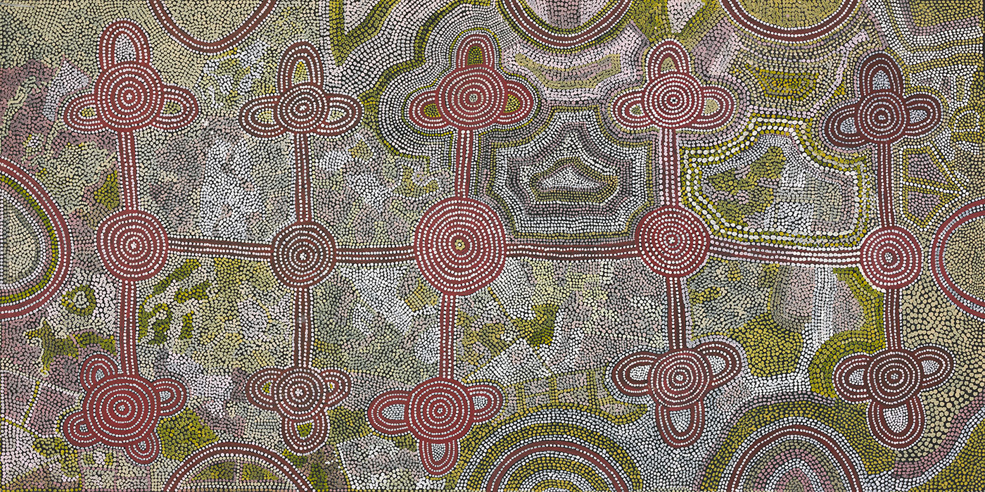 Kampurrarrpa (Kampurarrpa) 1976 by Turkey Tolson Tjupurrula. - click to view larger image