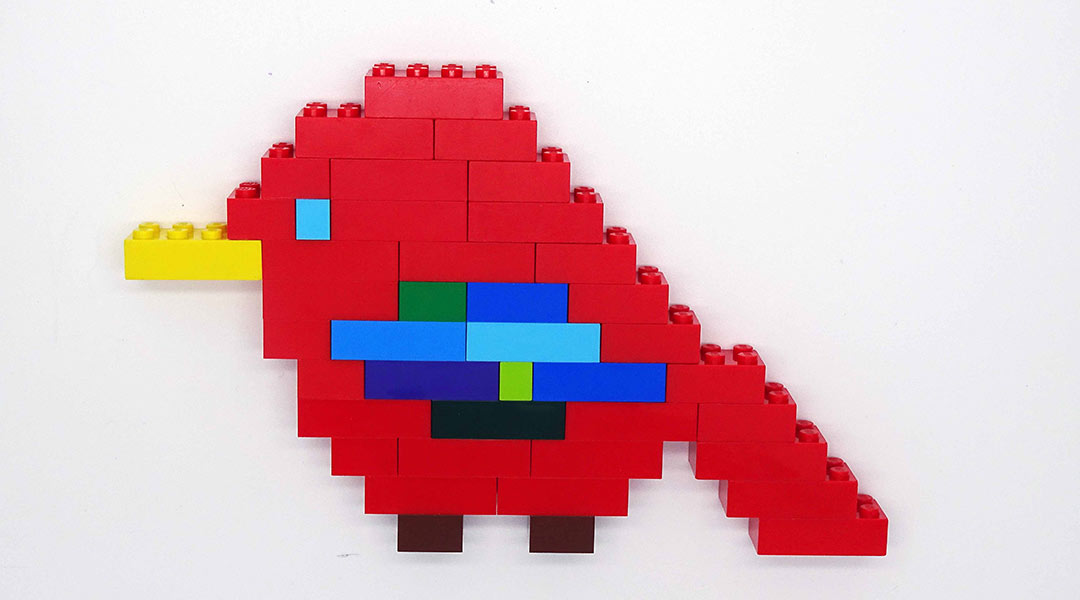 A model bird made from LEGO bricks.