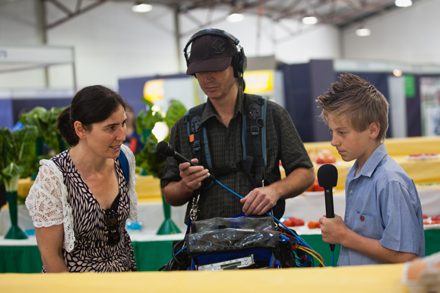 The production team recording sound for the website.